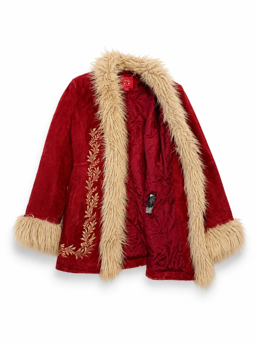 Deadstock Red Faux Fur Trimmed Velvet Jacket - NWT - Picture 8 of 9